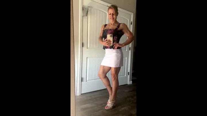 White Mini Skirt High Heels Full Body Show