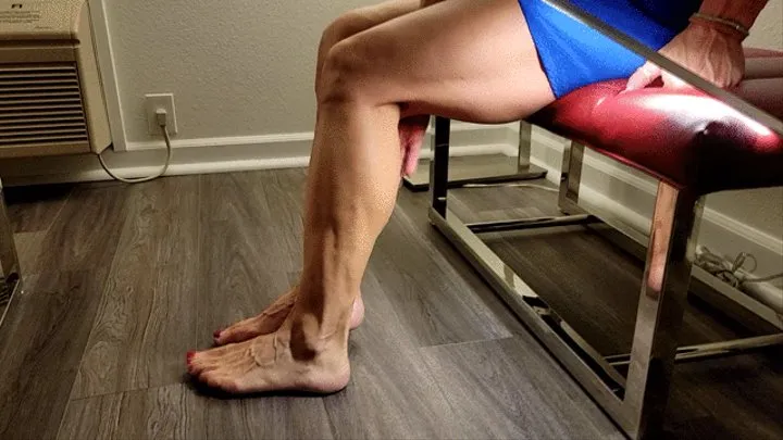 Blue Dress Bench Barefeet Toe Point and Muscle Worship