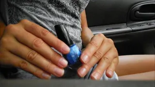Blue Manicure in the Car