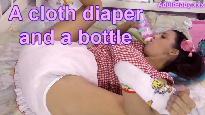 A cloth diaper and a bottle