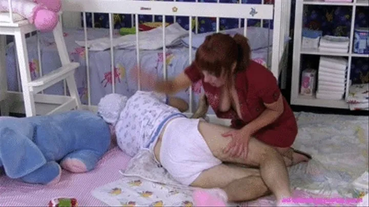 New carer breast feeds and changes her adult baby boy