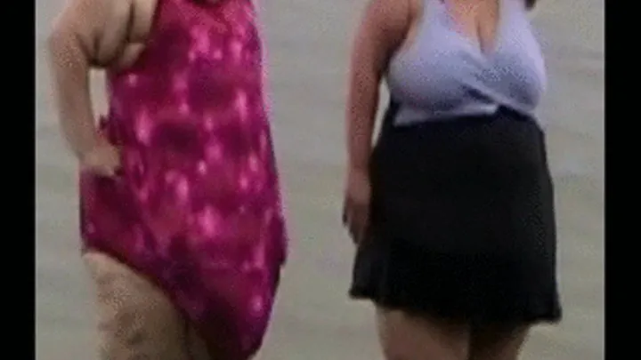 Two Humongous Women Wearing Bathing Suits in Public