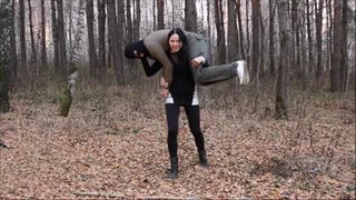 Carry 459 - Strong girl carrying her male friend 3 New