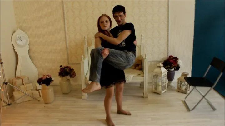 Carry 1235 - Strong girl carrying her male friend 22 New ( Russian Girl )