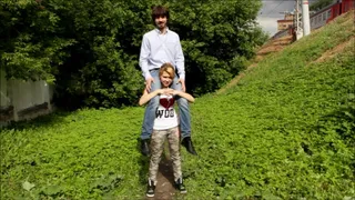 Carry 1265 - Strong girl carrying her male friend 26 New ( Russian Girl )