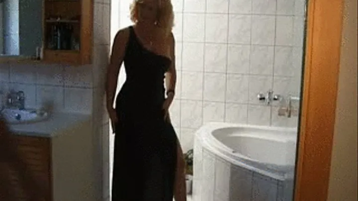 MILF in elegant dress fucked in the bathroom