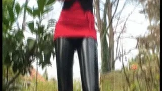 TAMIA WALKS IN 7" ITALIAN HIGH HEELS & LATEX LEATHER PANTS HEEL POPPING HEELPOP