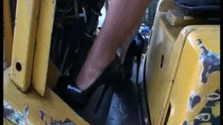 PEDAL PUMPING IN 7.5" PLATFORM HIGH HEELS ON A FORKLIFT