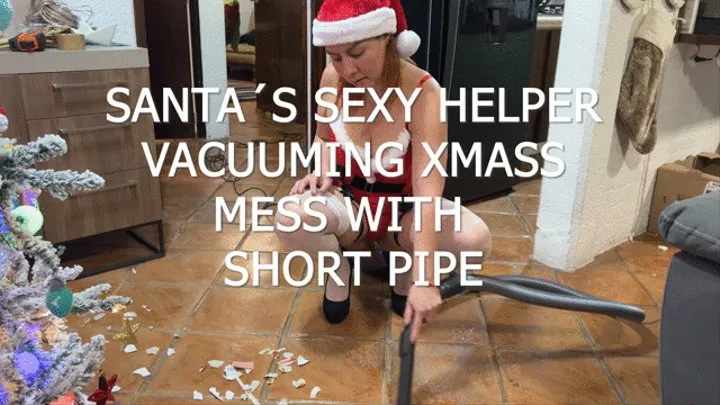 SANTAS SEXY HELPER VACUUMING XMASS WITH SHORT PIPE