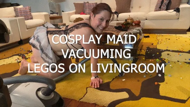 COSPLAY MAID VACUUMING LEGOS ON LIVINGROOM (2n cam)