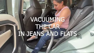 VACUUMING THE CAR IN JEANS AND FLATS