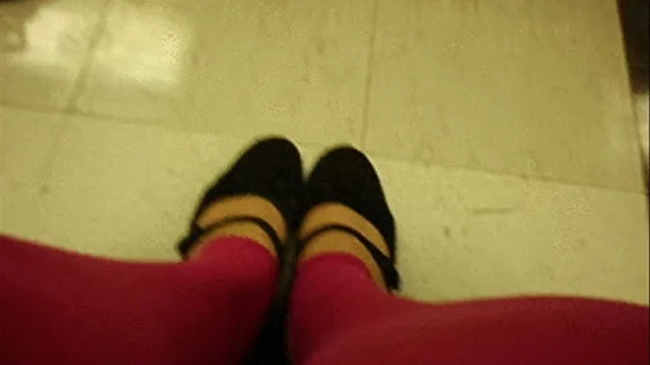 Black Ballet Flats and Pink Footless Tights