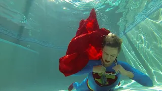 Superwomyn Swimming & Struggling Underwater