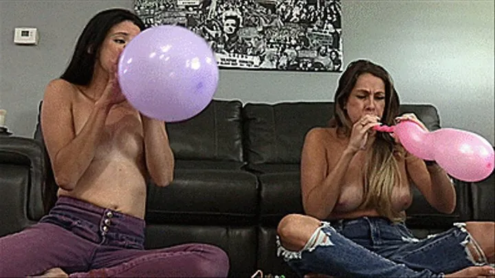 Topless Balloon Blowing & Popping Fun With Jaden Starr & Nikki Brooks