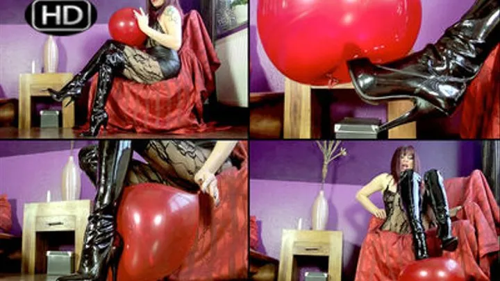 Red balloon toture in overkneeboots HD