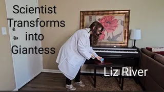 Short Scientist Transforms into Giantess stomps Fruit Town, Liz River, Wet and Messy, Naked Giant, Busty Brunette