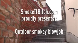 Outdoor smoking blowjob