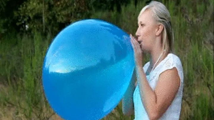 Kourtney purple balloon outdoor blow to pop - huge neck!