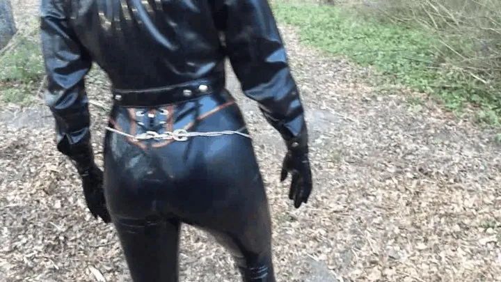 Latex Doll walks in the forest and (p)isses near busy road