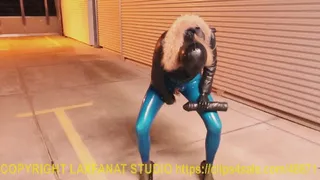 Blue Ass Push Up Leggings Outdoor Shopping, Pissing and self Fucking in Shop PART II