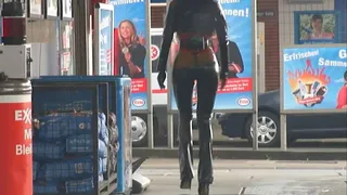 Original Sound Latex Pierced Doll in Black Jeans Orange Blouse Mask and Corsett Visits Petrol Station, Masturbates in the car nad Sucking pierced dickin p5