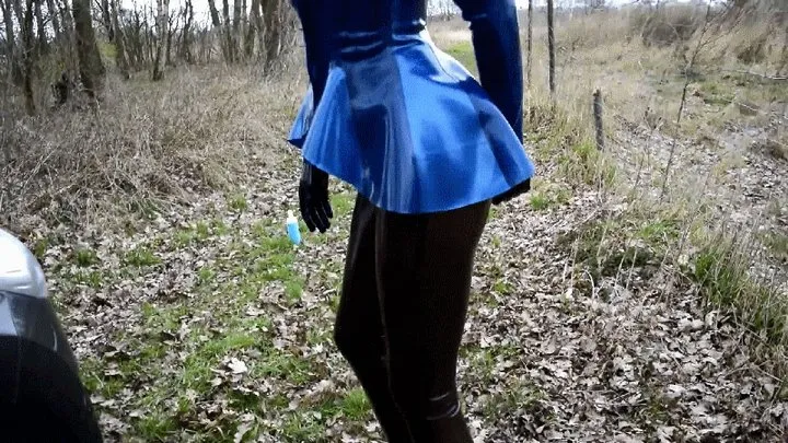 Latex Girl self Fucking in Transparent Catsuit & Blue Jacket Piercing and Buttplug Out and about PART II Remastered - Remastered