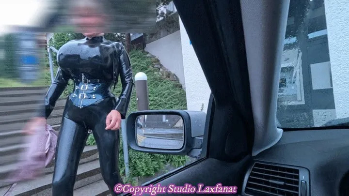 Latex Girl with Z-Cup Monster Breasts Masturbates with Huge Dildo, Sucks Dick, and Exposes Labia Rings in Public Near Busy Road - Part 1