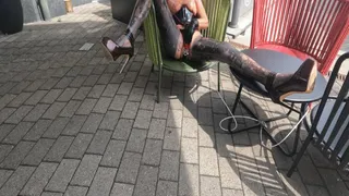 Latex transparent Catsuit, large Butt Plug and mask Flashing, Peeing and fucking in the city Piercings Out PART IV