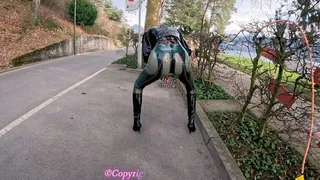 Latex Girl's Public Piercings: Sensual Lake Walk with Intense Fucking; Public Passion with Piercings, Butt Plug, and Dildo P2