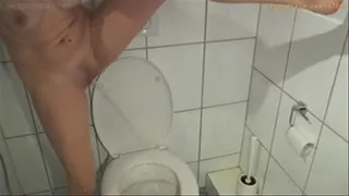 'New standing toilet pee position - stream out of control'