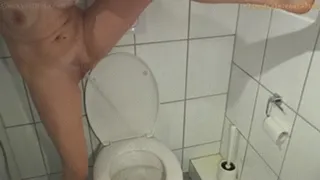 'New standing toilet pee position - stream out of control'