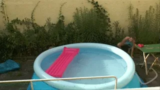 'Swimming pool desperate pee break in the bushes'