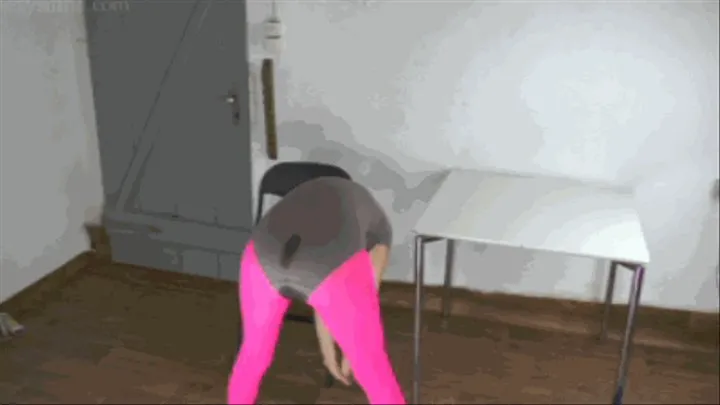 ' ' 'Nonchalant peeing during dance in ballet slippers, leotard and pink leggings'