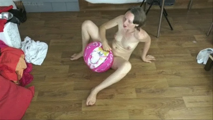'Princess beach ball pee fun, beach ball masturbation, inflatable excitement'