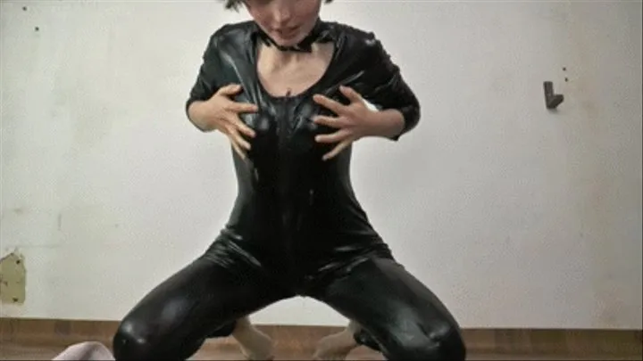 'HD' 'Sinna in shiny black wetlook catsuit - from shy pee girl to horny devil in 20 minutes'