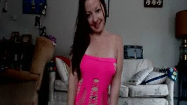 Neon pink spandex dress tease