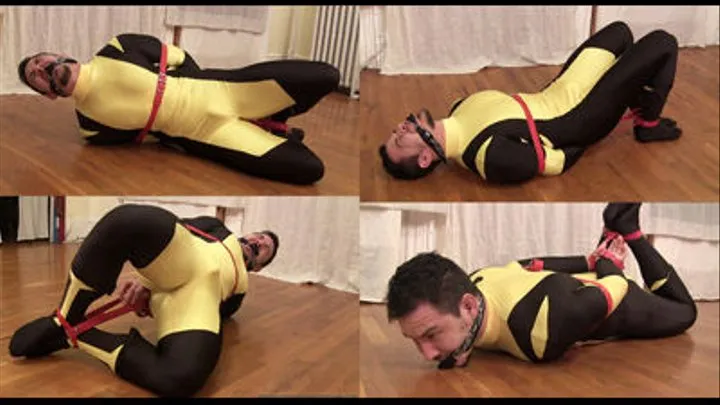 Diablo's Bodysuit Bondage Superhero Struggle, Scene 1 (Yellow/Black)