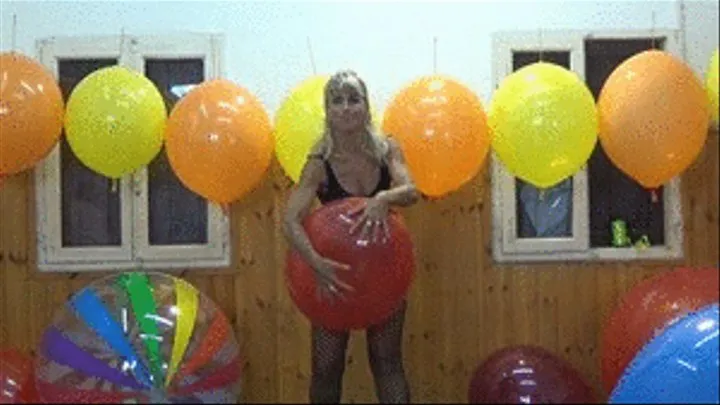 Erika ride overinflate and stomp balloons and beachballs