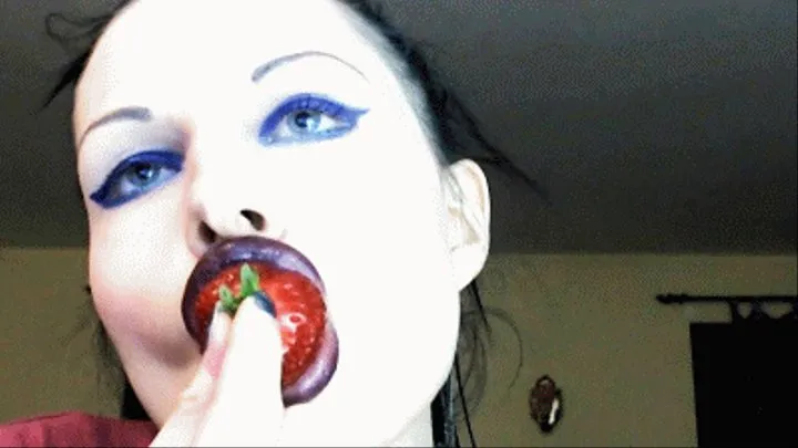 BLACK LIPSTICK AND STRAWBERRIES (eating)