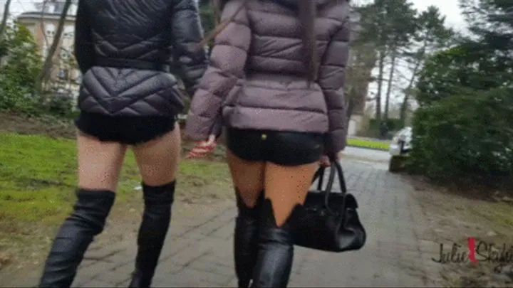 2 hookers in moncler downjacket blow a customer in public & share the cum