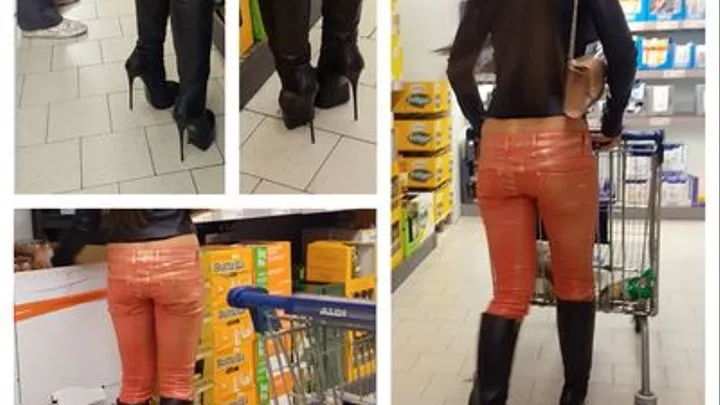 supermarket slut walking in boots and red pant