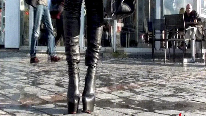 Leather Louboutin Boots And Leather Legging, Follow me Walking in the Street