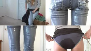 Totally soaking my very tight jeans!