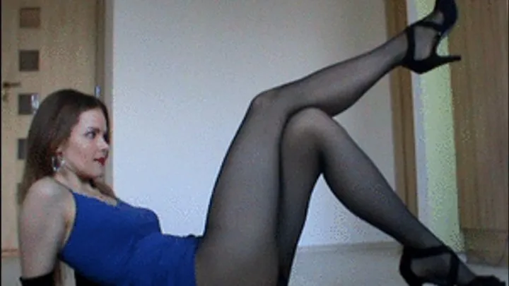 Sensual black pantyhose tease