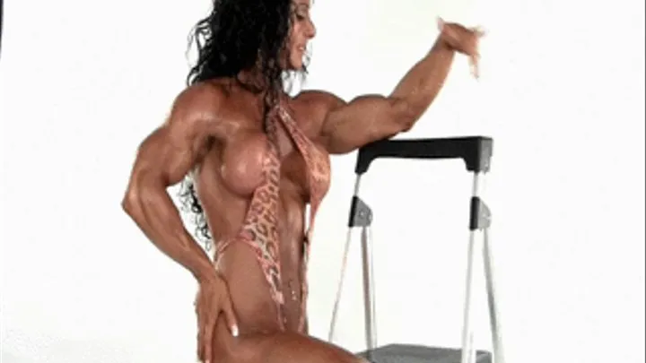 Debbie Leopard Muscle Girl Pose Down