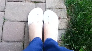 Playing in grass with bare feet