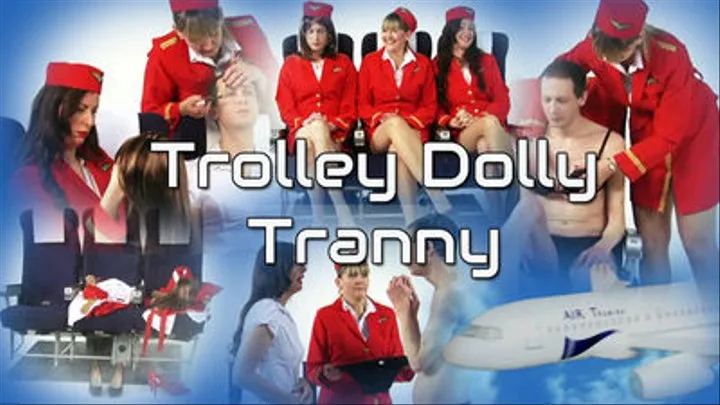 Trolley Dolly Tranny Transformed into an Air Hostess by Two Women Male to female