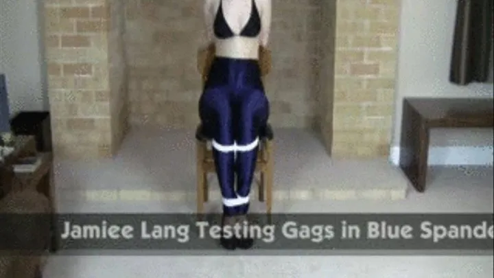 Jamiee Lang Testing Gags in Blue Spandex Disco Jeans