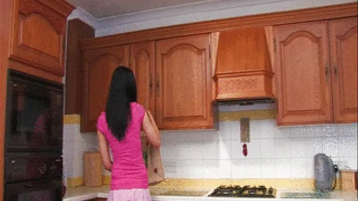 UKU Vicci Gabriel in the kitchen in a short pink skirt