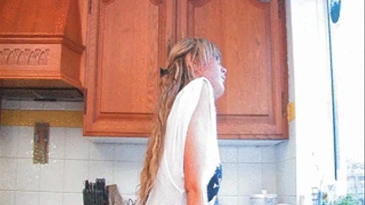 Upskirt Harley Kent in kitchen